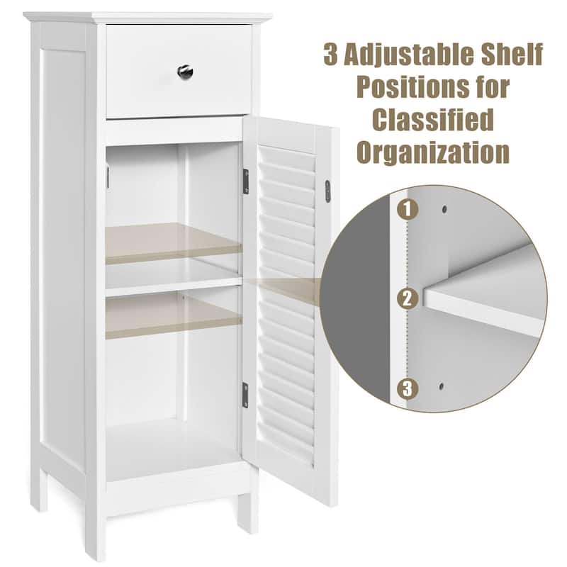 Gymax Bathroom Floor Storage Cabinet Side Wooden Organizer w/ Drawer & - See Details