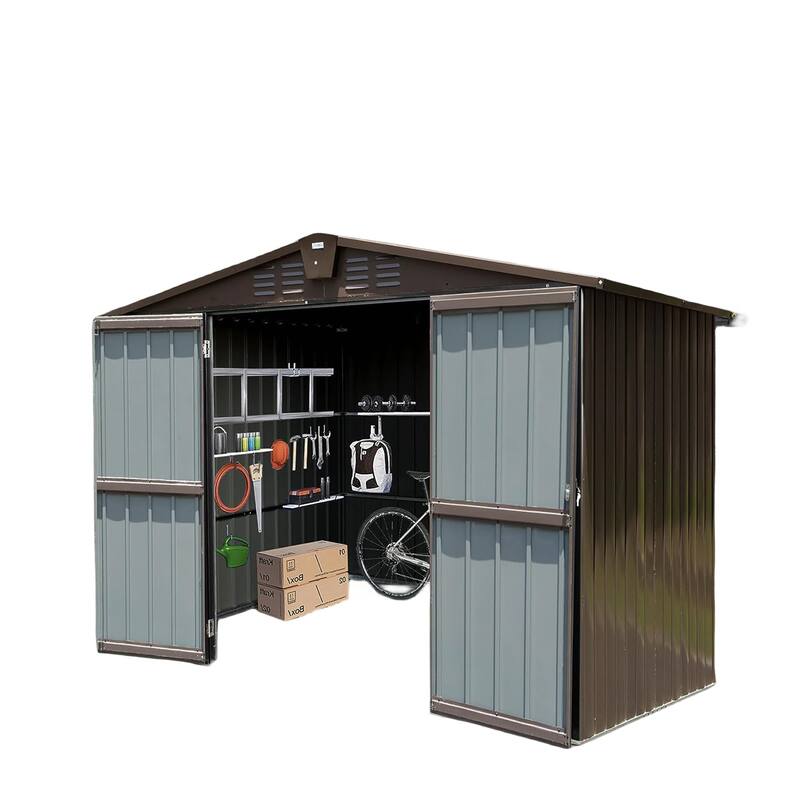 GDFStudio - Summit Galvanized Steel Backyard Storage Shed with Windows and Lockable Door
