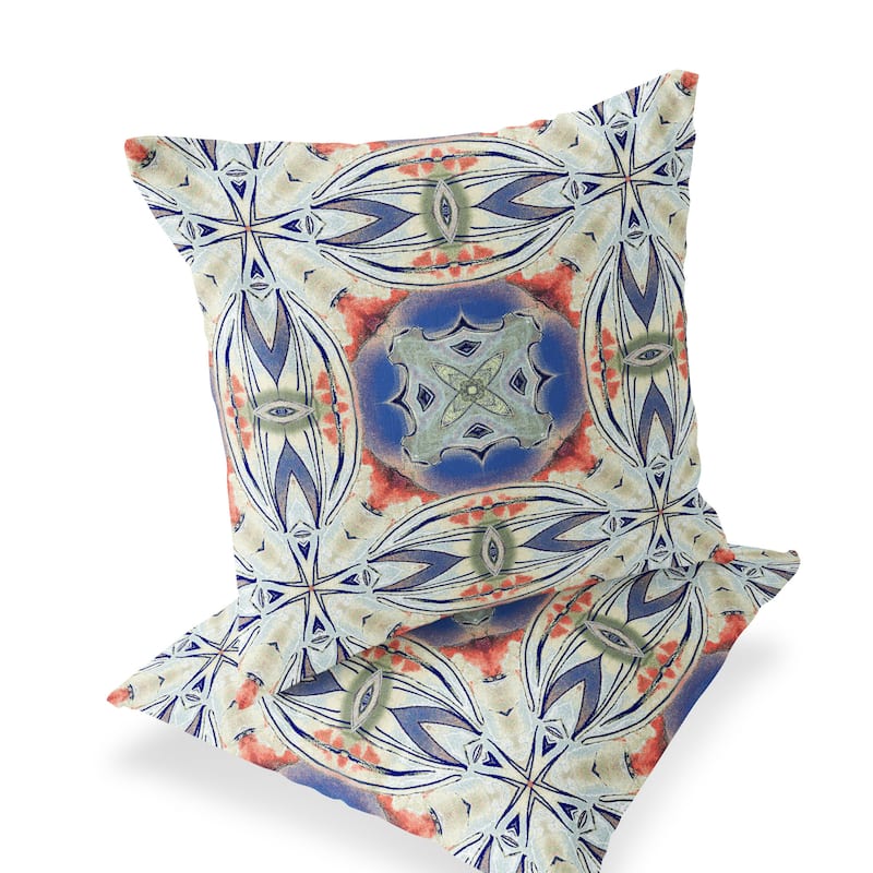 HomeRoots Set of Two 16" X 16" Blue and Pink Blown Seam Floral Indoor Outdoor Throw Pillow - 16.00' X '16.00' X '5.00