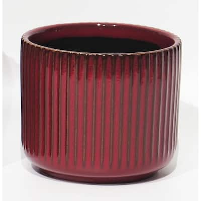 Red Striped Ceramic Planter