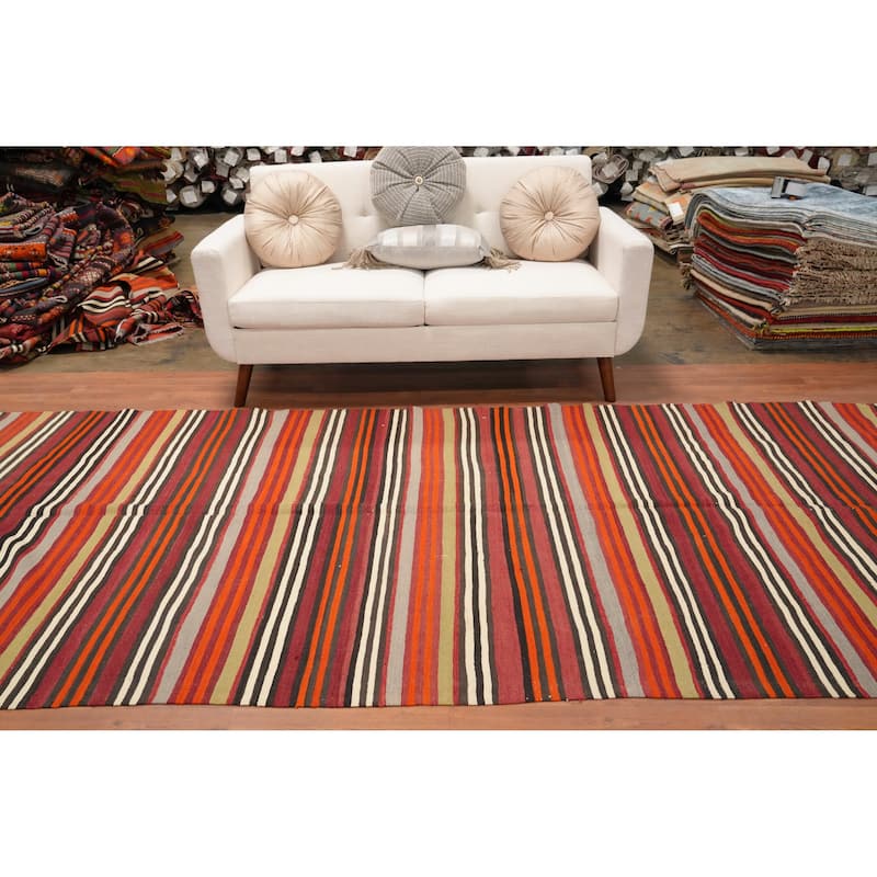 Hand Woven Oriental 100% Wool Carpet Southwestern Tribal Multi-Colored Kilim Area Rug - 11' 5'' X 5' 1''