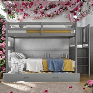 Simple Full over Full Bunk Bed With Twin Size Trundle - Bed Bath ...