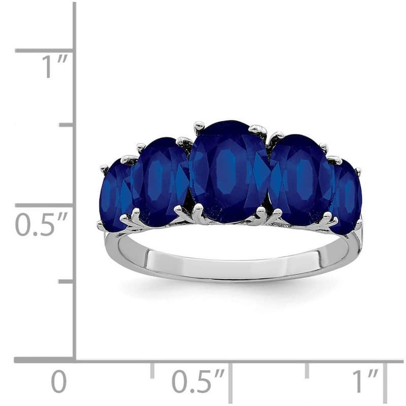 Curata 925 Sterling Silver Polished Open back Rhodium Dark Sapphire Ring