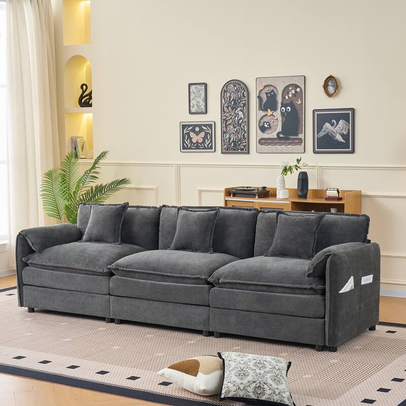 Oversized Deep Seat Sectional Sofa,Modern Chenille Cloud Couch,Modular Sofa for Living Room Bedroom Apartment Office - Grey-3 Seat
