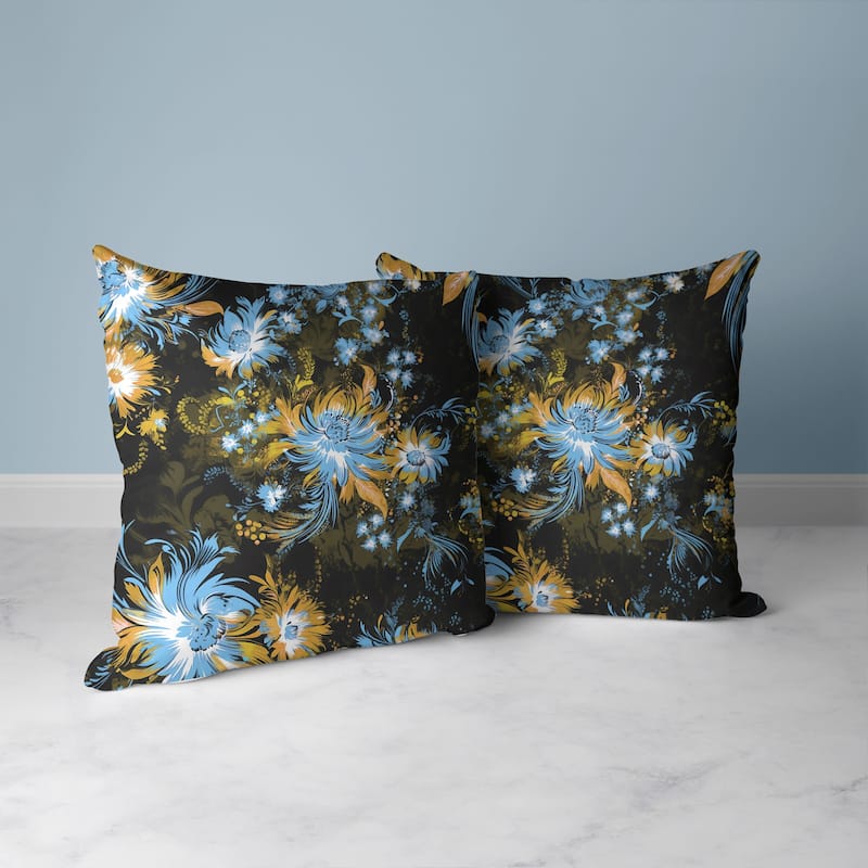 Delightful Wildflowers Faux Suede Reversible Throw Pillow Black and Yellow