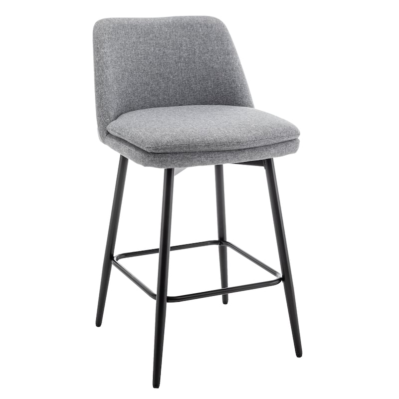 Linen Swivel Bar Stools Set of 2, Counter Height Upholstered Bar Stools, Bar Chairs with Curved Back & Metal Legs