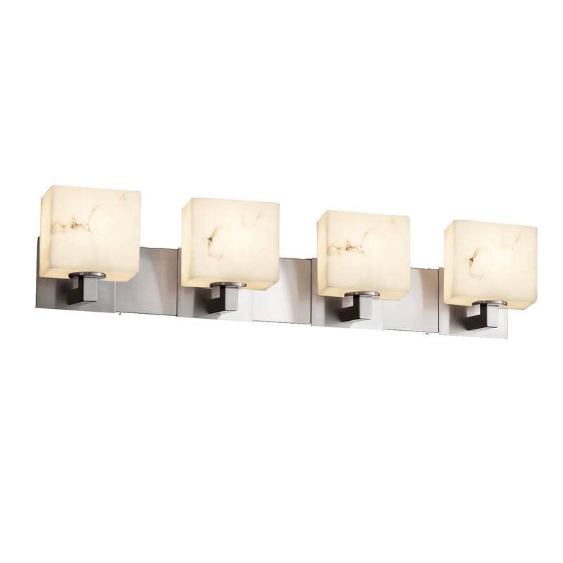 Justice Design LumenAria Modular 4-light Brushed Nickel Bath Bar, Faux Alabaster Rectangle Shade