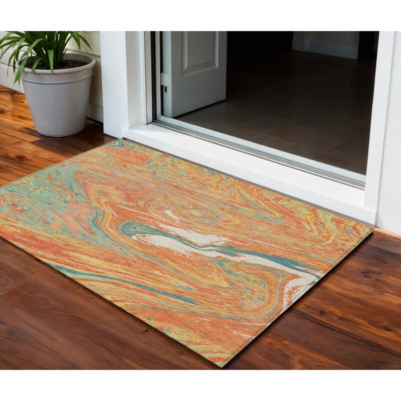 HomeRoots Abstract Transitional Rectangle Outdoor Rug - 3' x 5'