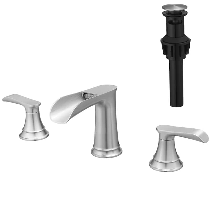 Modern 2 Handle Waterfall Bathroom Sink Faucet with Pop Up Drain Double Lever Handles, Fingerprint Resistant, 3 Holes