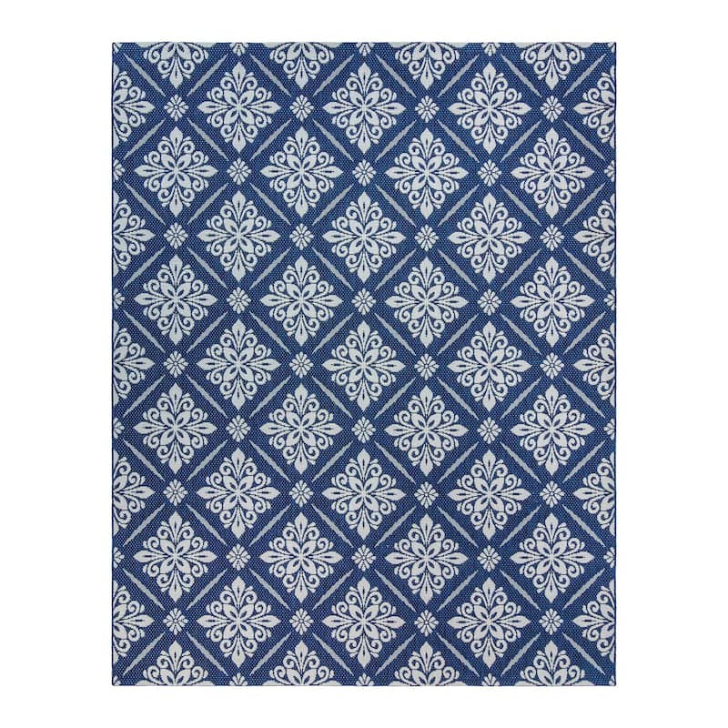 Gertmenian Grace Premium Multi-Size Multi-Colored Flatweave Indoor/ Outdoor Area Rug Collection - 7'10"x10' - ANTON NAVY