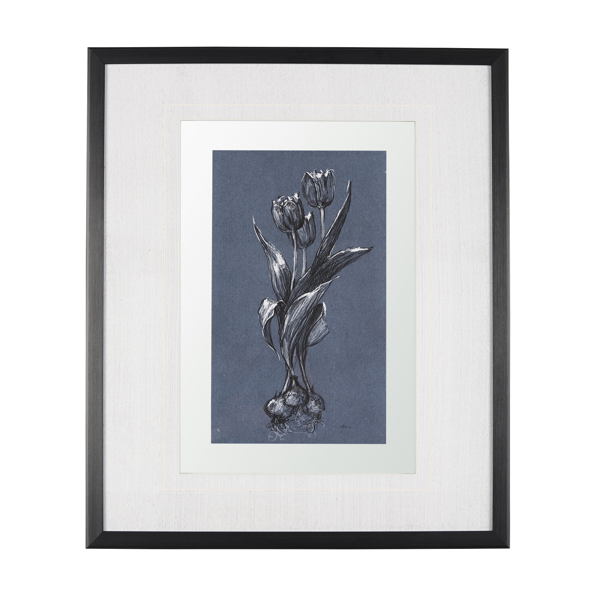 Mercana Botanical sketches I (Blue) by Mercana Studio Hand Embellished Framed Art Print Matted under Glass