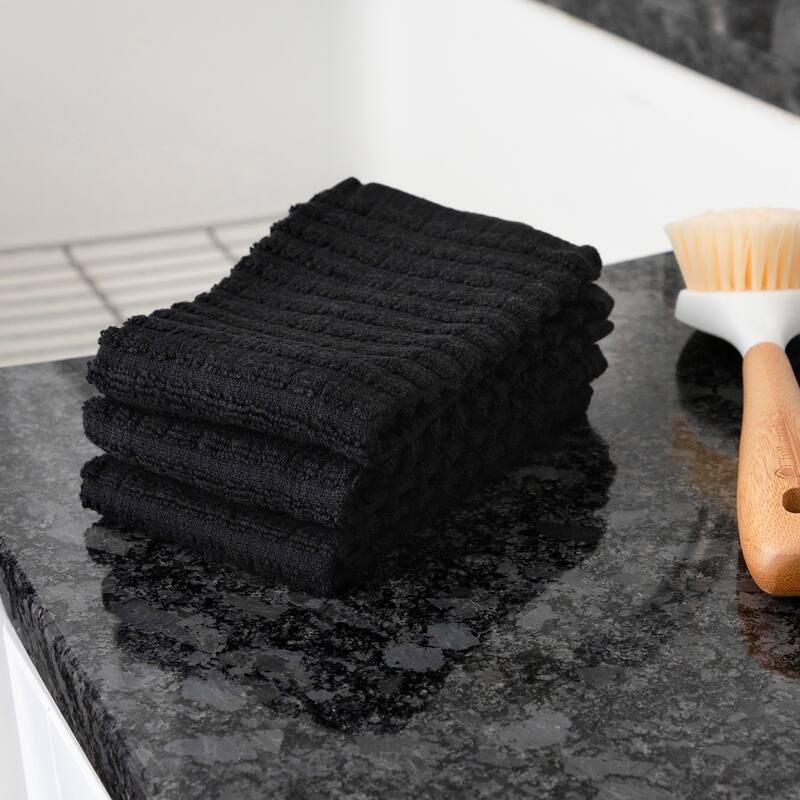 Royale Solid Black Cotton Dish Cloths (Set of 3)