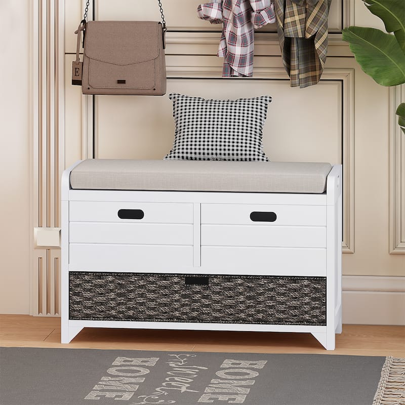 Modern Storage Bench with Removable Basket and 2 Drawers