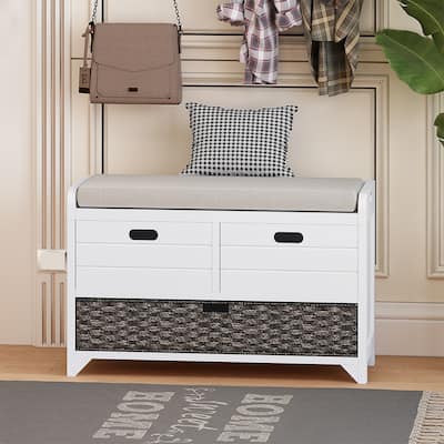Modern Storage Bench with Removable Basket and 2 Drawers