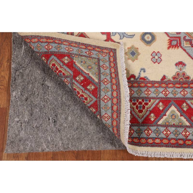 Ivory Kazak Oriental Area Rug Hand-Knotted Traditional Wool Carpet - 4'11" x 6'6"