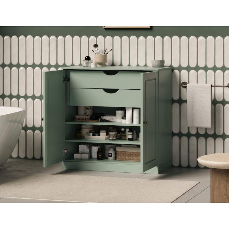 Palace Imports 100% Solid Wood 32" Bathroom Cabinet with Solid Doors, 2-Drawers and Adjustable Shelves