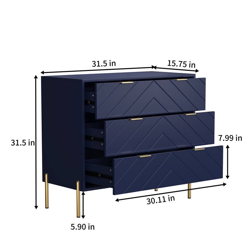 Clihome 3-Drawer Storage Chest Dresser for Bedroom