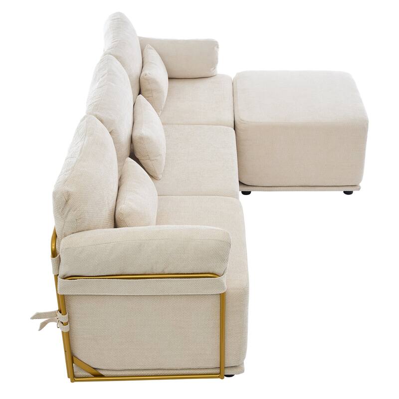 XINMICS Modular Sectional Sofa L Shaped Couch, 3 Seat Sofa Set with Ottoman, Chenille Fabric