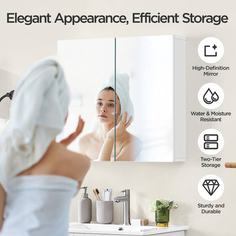 Yaheetech Frameless Mirror Cabinet with Storage and Adjustable Shelf, White