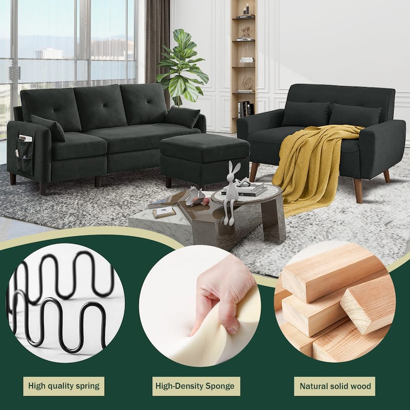 3 Pieces Living Room Set with Storage Ottoman
