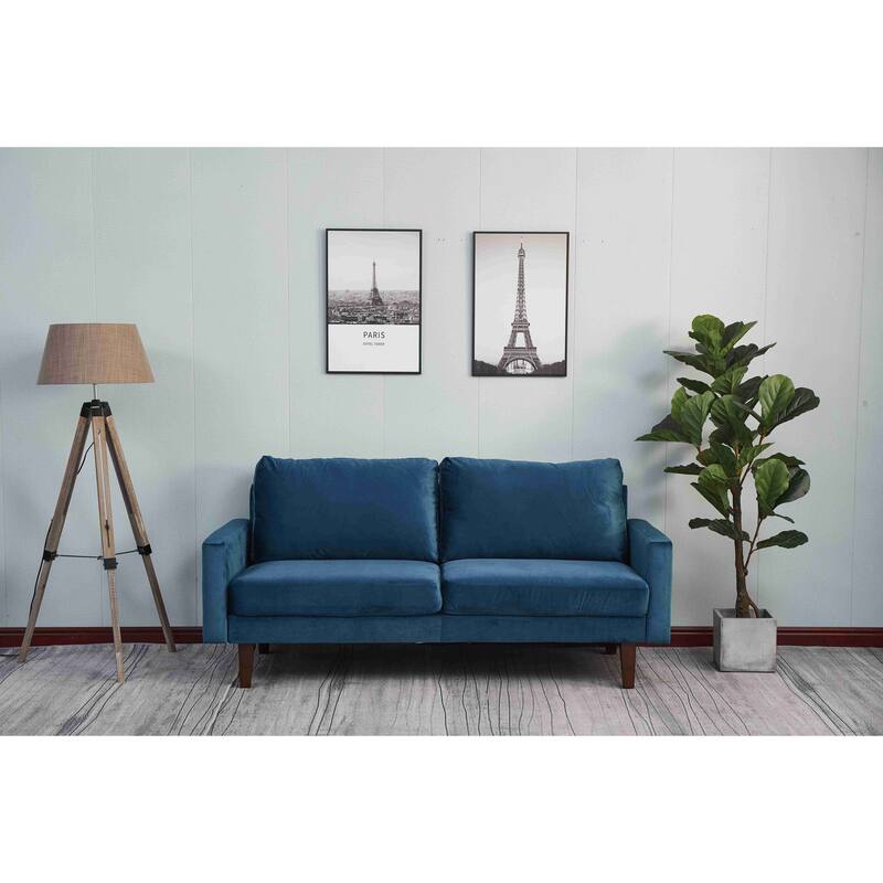Velvet Square Arm Sofa - Space Blue