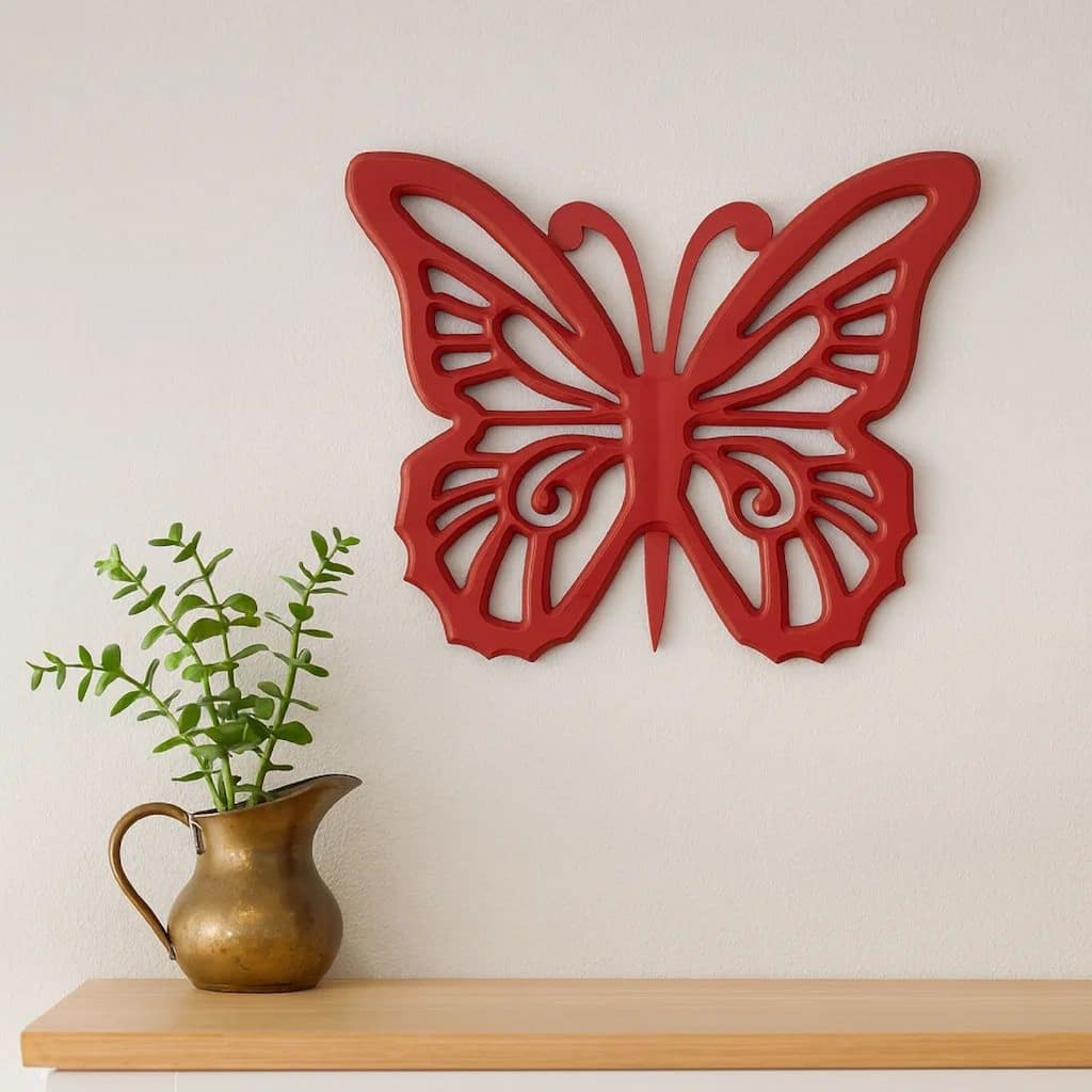 Set of 2 Wooden Butterfly Wall Plaque with Cutout Detail, Red