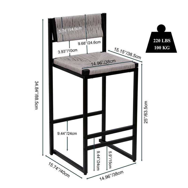 Set of 2 Hand Weave Counter Stool with Footrest for Kitchen Island