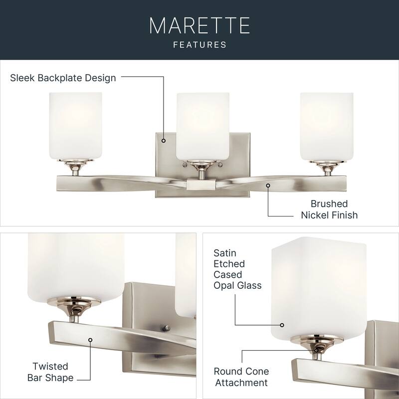 Kichler Lighting Marette 3-Light Vanity Light Brushed Nickel