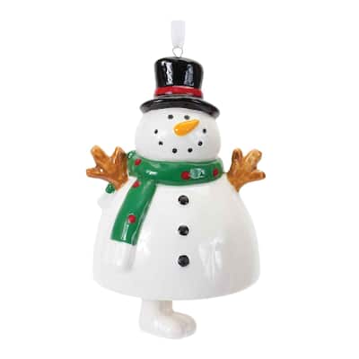 Club 12 White Black Ceramic Snowman Bell Christmas Ornaments 8.5"
