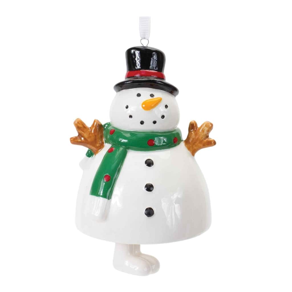 Club 12 White Black Ceramic Snowman Bell Christmas Ornaments 8.5"
