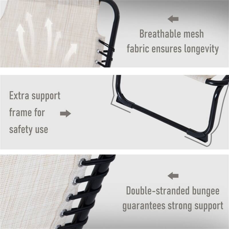 Adjustable Reclining Outdoor Lounge Chair Foldable Portable Camping Poolside Patio with Mesh Fabric and Steel Frame