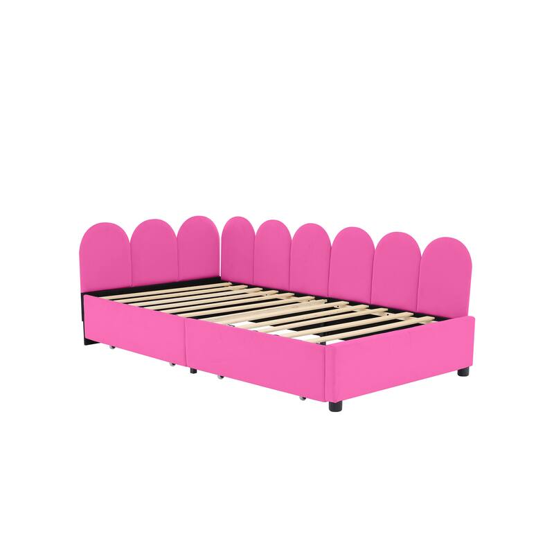 Twin Size Velvet Upholstered Daybed with Two Drawers and Soft Headboard