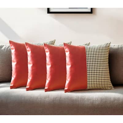 Set of Four 18" Red Faux Leather Throw Pillow Covers
