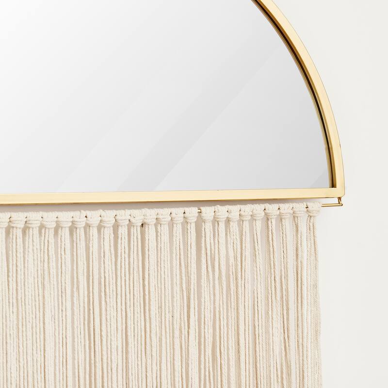 Glitzhome Regency Modern/Boho Metal Semi-moon Specialty Wall Mirror With Tassels Drawing Room Bedroom Decor