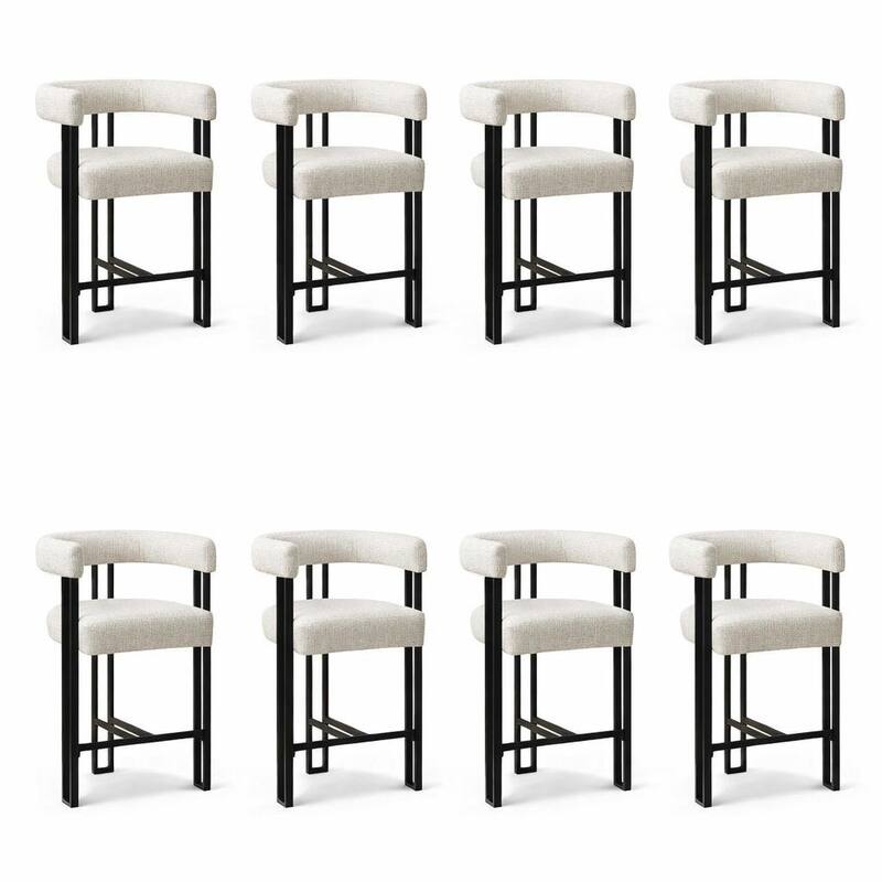 24" Seat Height Upholstered Tweed Solid Back Counter Stool(Set of 6)