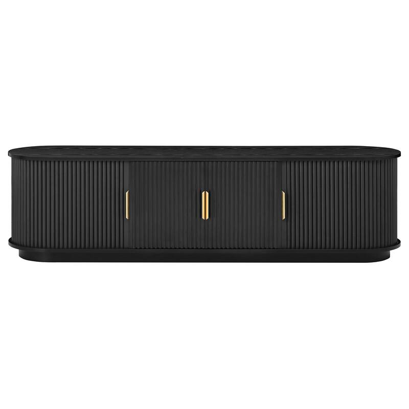 Farmhouse TV Stnad, for TVs up to 75 Inches with Sliding Roller Shutter Doors 4 Adjustable Shelves, for Living Rooms, Black