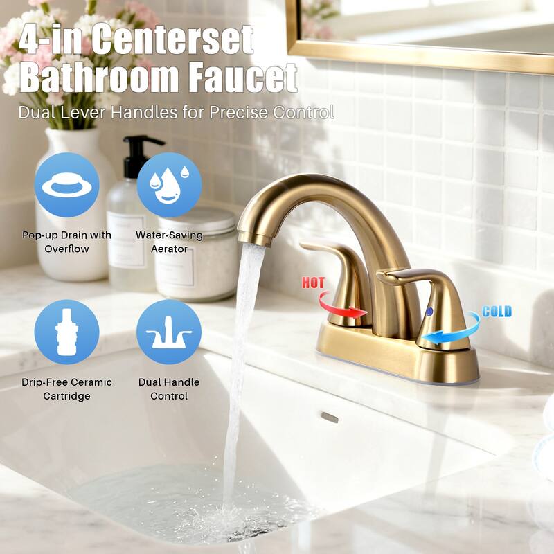 WOWOW 4 in. Centerset Double Handle High Arc Bathroom Sink Faucet