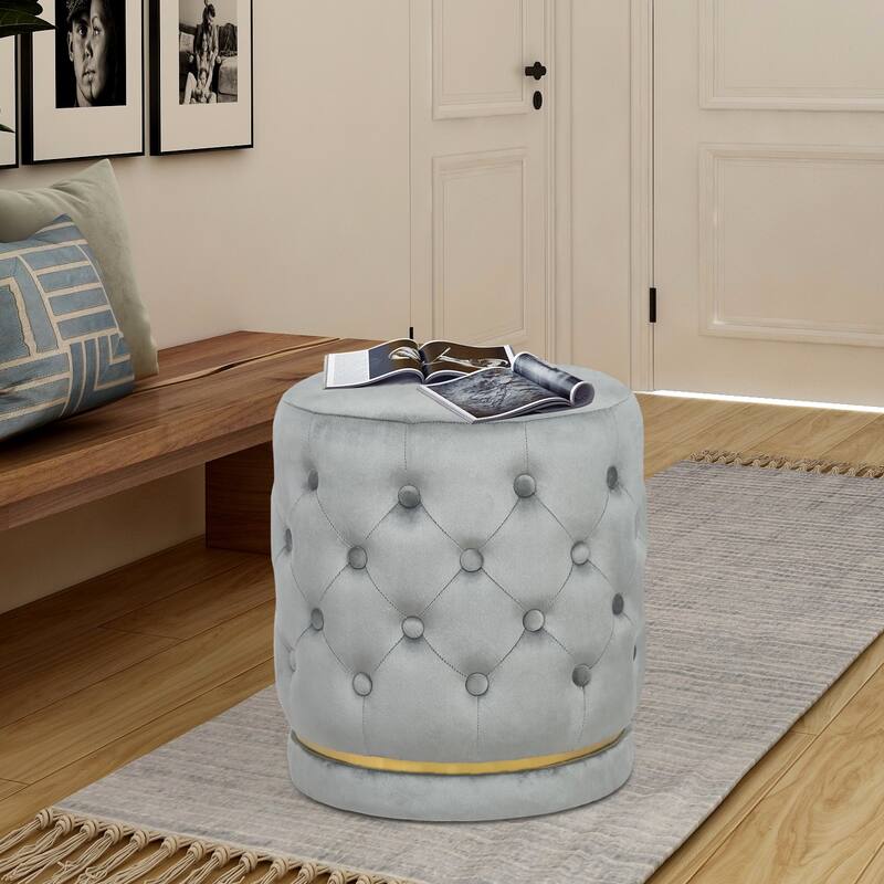 Adeco 18.3" Height Button Tufted Upholstered Round Ottoman