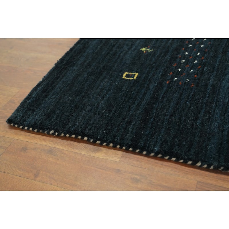 Hand Knotted Oriental 100% Wool Carpet Tribal Animal Pictorial Navy Blue & Blues Gabbeh Area Rug - 7' 9'' X 8' 0''