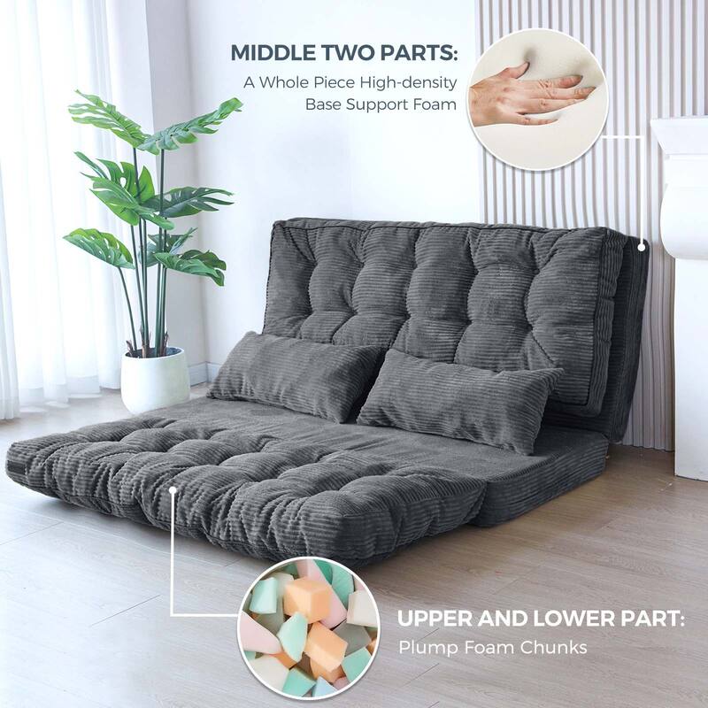 Corduroy Bean Bag Bed Tufted Folding Sofa Bed with Pillows