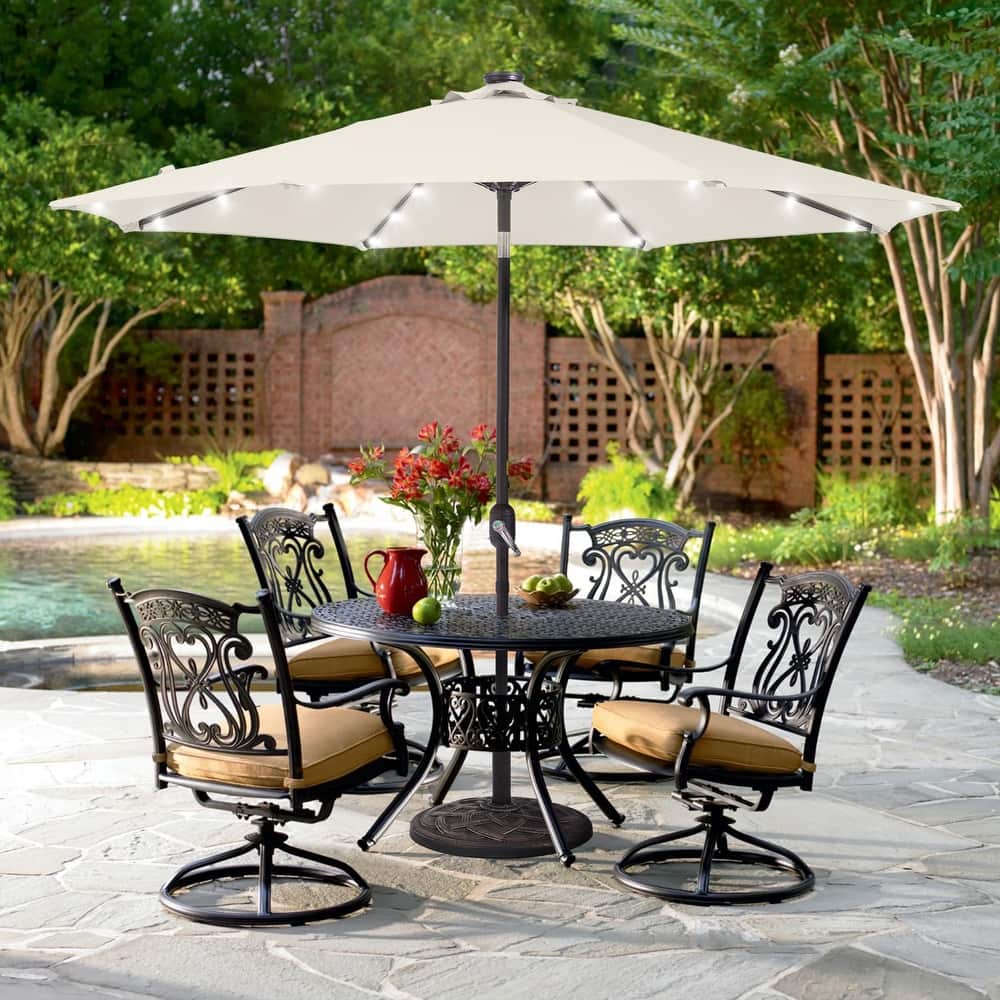LIVOOSUN 9Ft Patio LED Market Umbrella Outdoor Table Steel Umbrella