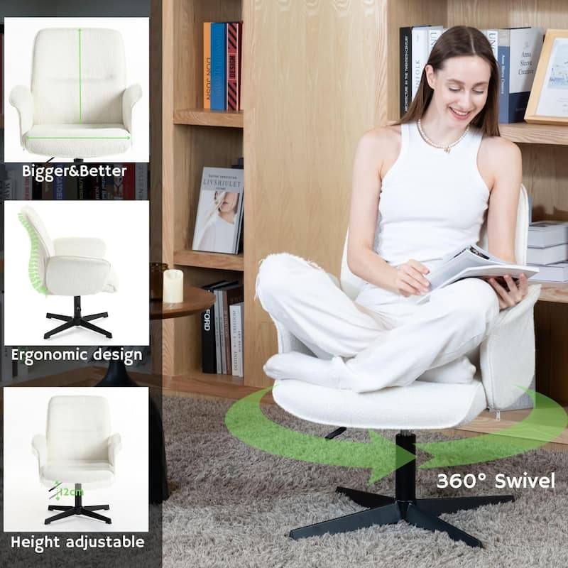 Homylin Boucle Modern Swivel & Adjustable Leisure Chair Adjustable Height Wide Seat Home Office Armchair