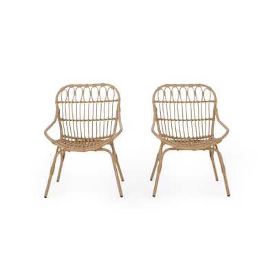 Hexy Outdoor Accent Chair Set of 2, Boho Style Faux Rattan Woven Brown