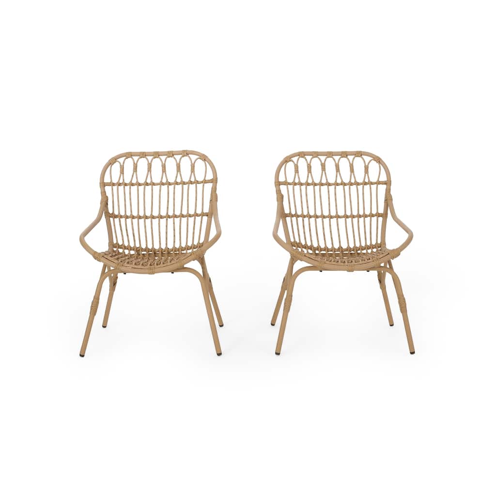 Hexy Outdoor Accent Chair Set of 2, Boho Style Faux Rattan Woven Brown
