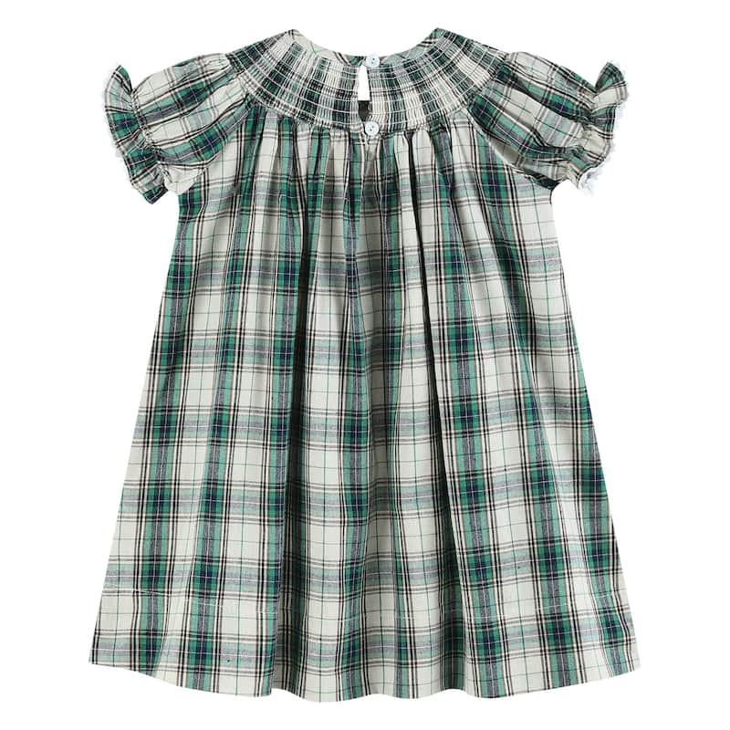 Lil Cactus Christmas Tartan Smocked Bishop Dress