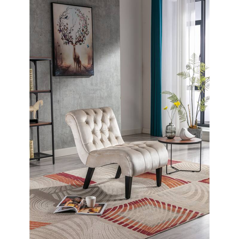 Modern velvet armless lounge chair with upholstered fabric solid wood legs for bedroom, living room, office