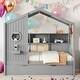 preview thumbnail 1 of 16, Modern Twin Size Wooden House Bed With Trundle With Storage Shlef For Kids Grey