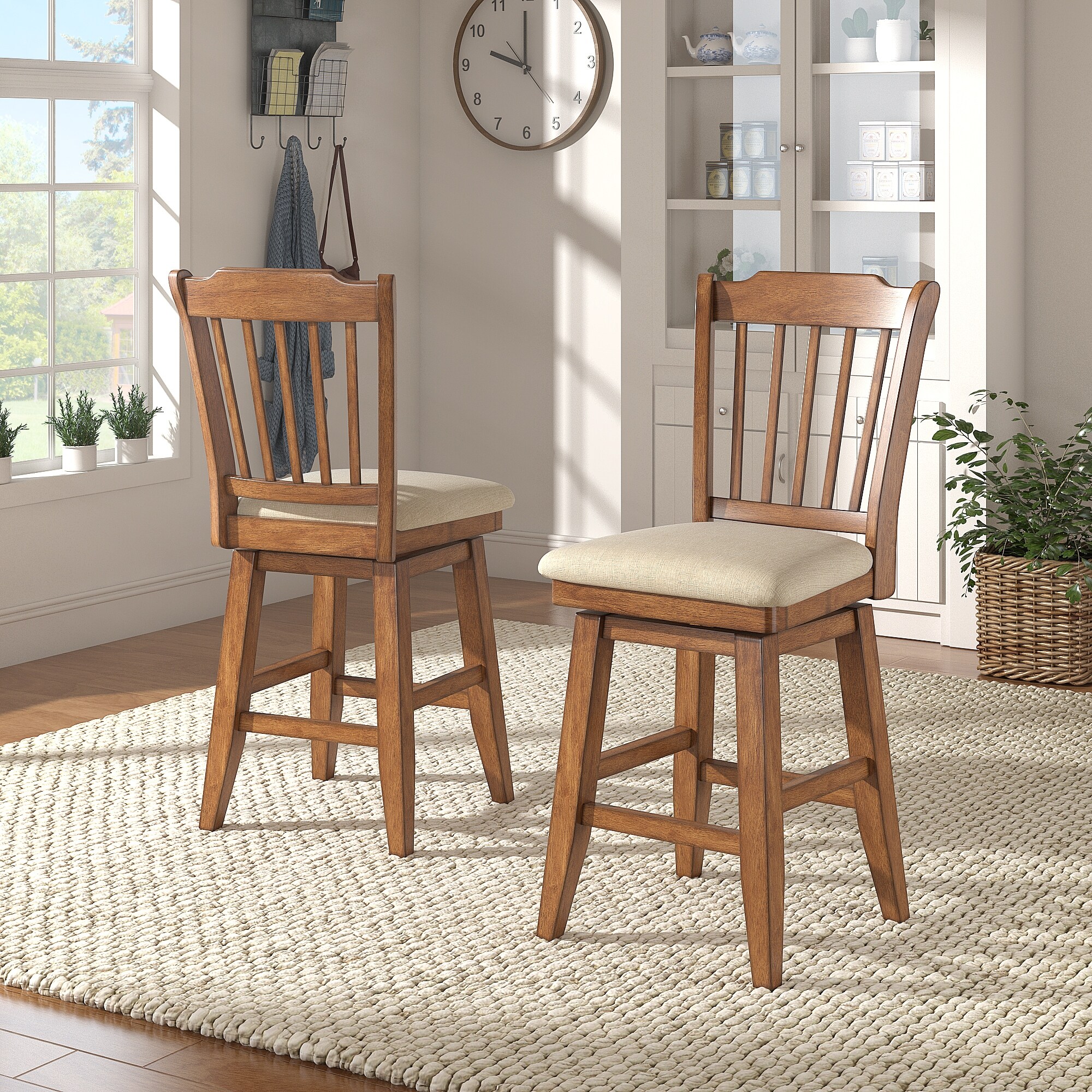 Ronda Slat Back Wood Swivel Chair