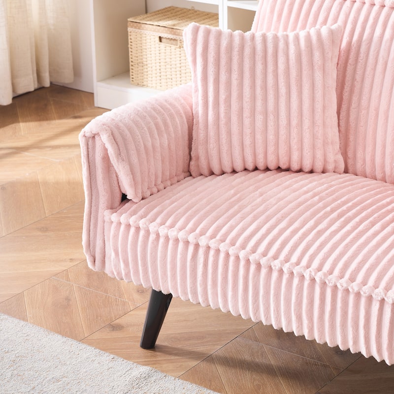 Pink Corduroy Sofa with Retractable Cup Holder, 72x39x31 inches, Suitable for Living Room and Bedroom