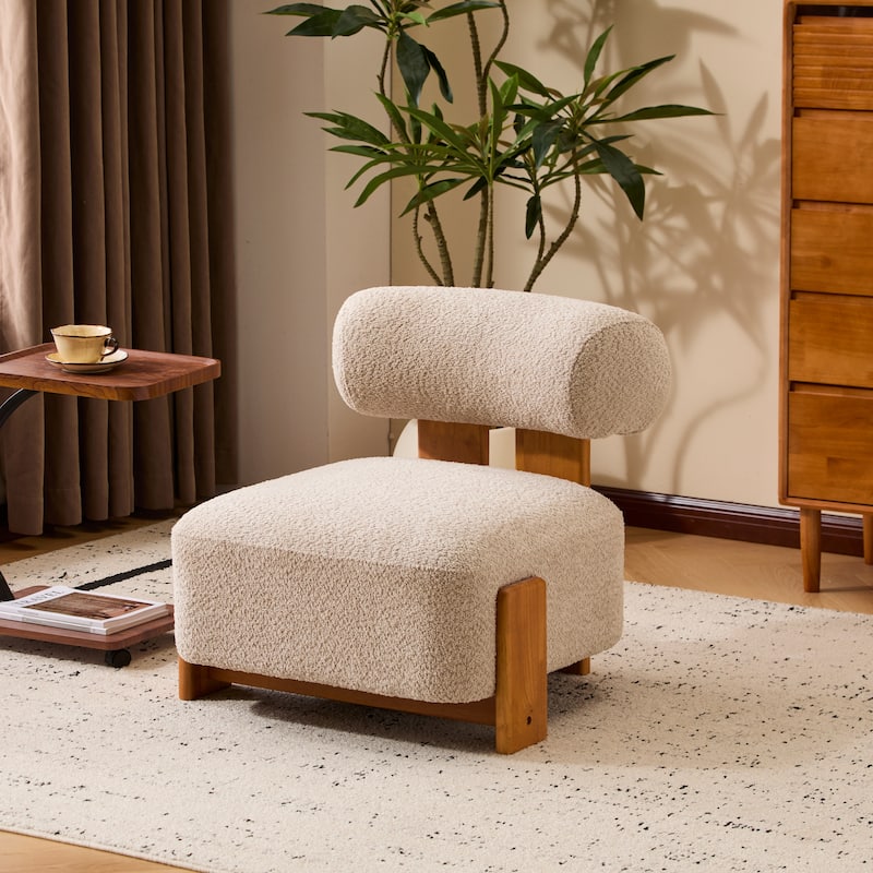 Christopher Knight Home - Mid-Century Fabric Accent Chair with Curved Backrest and Solid Rubberwood Frame - Almond